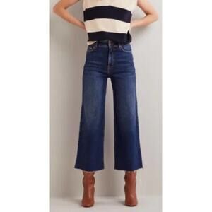 Boden Denim Wide Leg Dark Wash Jeans Raw Hem Size 16/18 Modern Boho Slouchy Chic